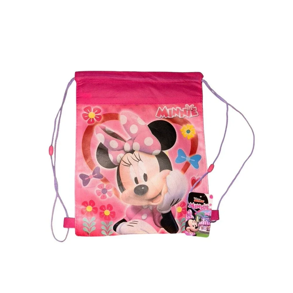 Sling Bag Tote Drawstring Non-Woven Disney Minnie Pink Bow Flower New